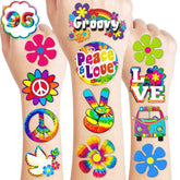 8 Sheets (96PCS) 60s Temporary Tattoos Theme Tie Dye Hippie Birthday Party Decorations Favors Supplies Stickers For Adults Kids Gifts Classroom School Prizes Rewards